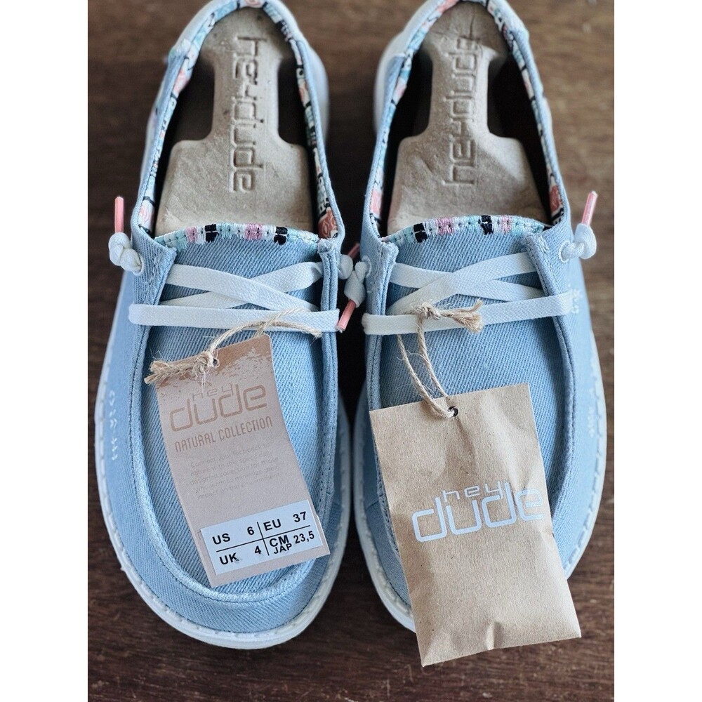 Women’s Size 6 Hey Dude Wendy Boho Light Denim Blue Slip-On 121412412 NIB
